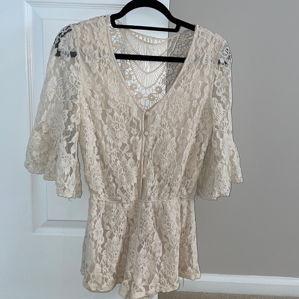 Beige lace romper